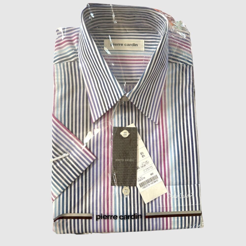 Pierre Cardin Short Sleeve Button Down Striped Collar Shirt Men’s Size M/L